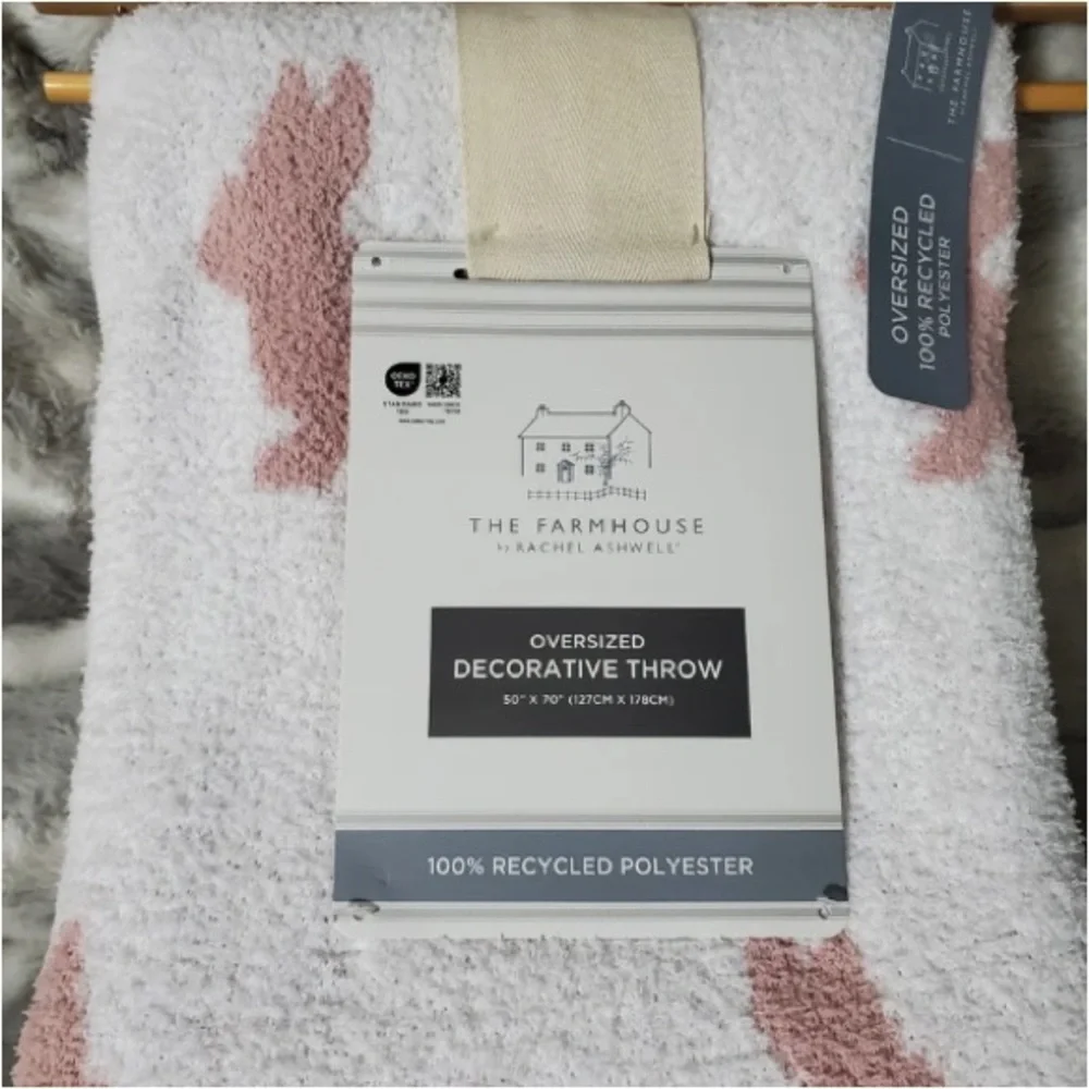 The Farmhouse by Rachel Ashwell Feather Knit Pink Easter Bunny Throw Blanket